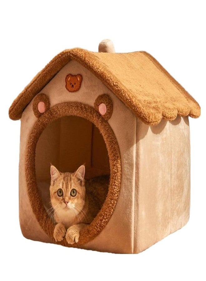 Sothuba Cat Beds for Indoor Cats, Cute Bear Shape Cat Bed Cave, Pet House Cats Tent with Removable Cushion Pillow for Kittens Puppy Small Dogs (Brown, M-18 * 14.6 * 15.7in) - Image 1